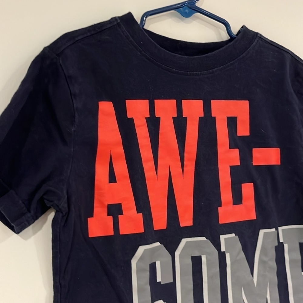 GYMBOREE Boys 5/6 AWESOME Graphic Tee Short Sleeve Navy Cotton Unisex EUC - Picture 2 of 4